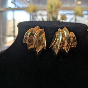 1980s Vintage Unsigned Givenchy Gold Asymmetrical Earrings